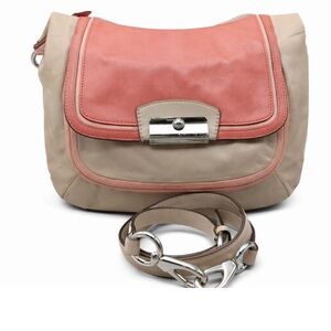 Coach Beige & Coral Colorblock
Leather Kristin Spectator Tote Bag